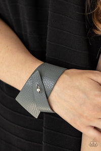 Paparazzi Accessories: PIECE Offering - Silver/Grey Leather Bracelet - Jewels N Thingz Boutique
