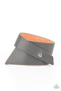 Paparazzi Accessories: PIECE Offering - Silver/Grey Leather Bracelet - Jewels N Thingz Boutique