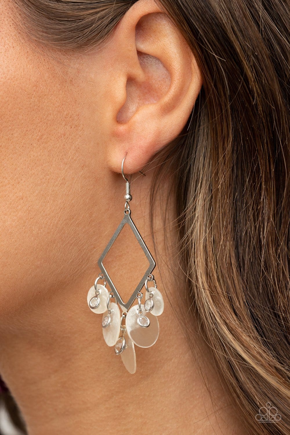 Paparazzi Accessories: Pomp And Circumstance - White Iridescent Earrings - Jewels N Thingz Boutique