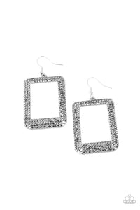 Paparazzi Accessories: World FRAME-ous - Silver Rhinestone Earrings - Jewels N Thingz Boutique