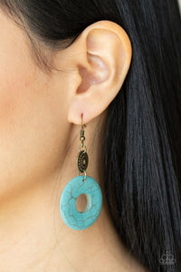Paparazzi Accessories: Earthy Epicenter - Antiqued Brass/Turquoise Earrings - Jewels N Thingz Boutique