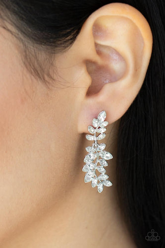 Paparazzi Accessories: Frond Fairytale - White Rhinestone Earrings - Jewels N Thingz Boutique