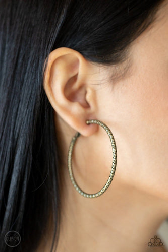 Paparazzi Accessories: Subtly Sassy - Brass Hoop Clip-on Earrings - Jewels N Thingz Boutique