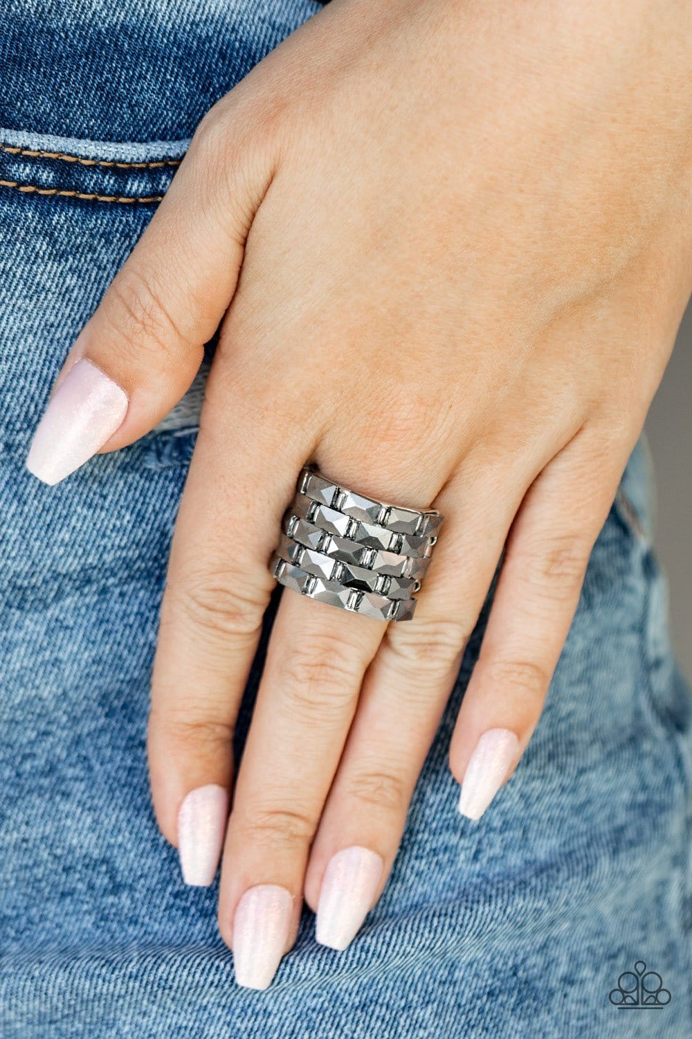 Paparazzi Accessories: Checkered Couture - Silver Rhinestones Ring - Jewels N Thingz Boutique