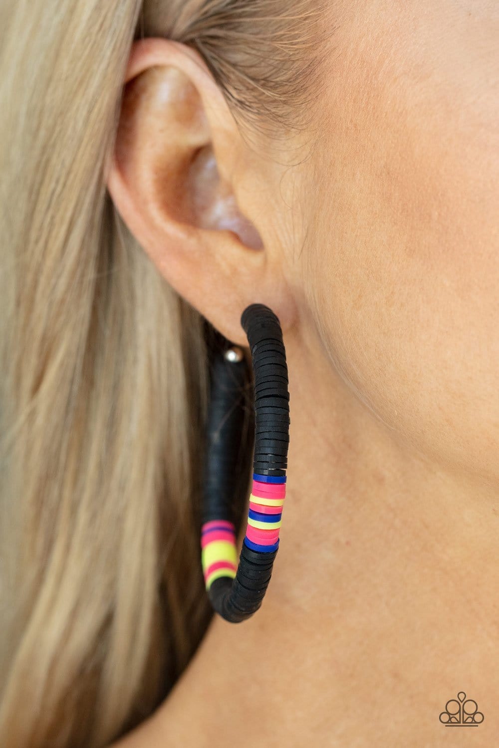 Paparazzi Accessories: Colorfully Contagious Black Hoop Earrings