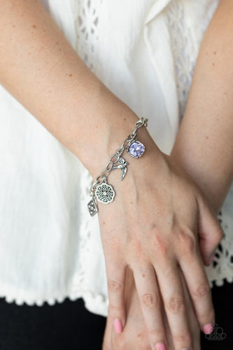 Paparazzi Accessories:   Fancifully Flighty - Purple Floral Bracelet - Jewels N Thingz Boutique