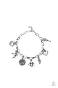 Paparazzi Accessories: Fancifully Flighty - White Floral Bracelet - Jewels N Thingz Boutique