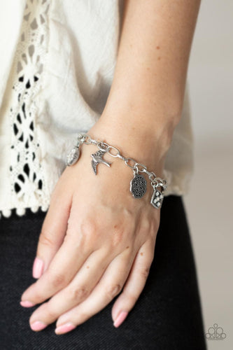 Paparazzi Accessories: Fancifully Flighty - White Floral Bracelet - Jewels N Thingz Boutique