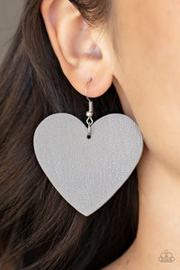 Paparazzi Accessories: Country Crush - Silver Leather Heart Earrings - Jewels N Thingz Boutique