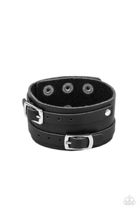 Paparazzi Accessories: Bronco Bustin Buckles - Black Leather Urban Bracelet