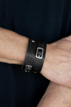 Load image into Gallery viewer, Paparazzi Accessories: Bronco Bustin Buckles - Black Leather Urban Bracelet