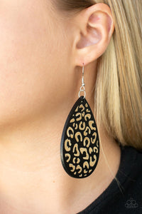 Paparazzi Accessories: Suburban Jungle - Black Wooden Cheetah-Like Earrings