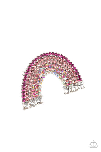 Paparazzi Accessories: Somewhere Over The RHINESTONE Rainbow - Pink Iridescent Hair Clip