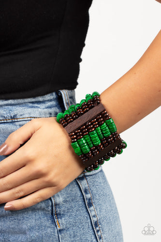 Paparazzi Accessories: Vacay Vogue - Green Wooden Bracelet