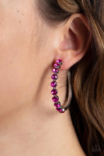 Load image into Gallery viewer, Paparazzi Accessories: Photo Finish - Pink Rhinestone Hoop Earrings