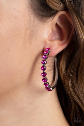 Paparazzi Accessories: Photo Finish - Pink Rhinestone Hoop Earrings