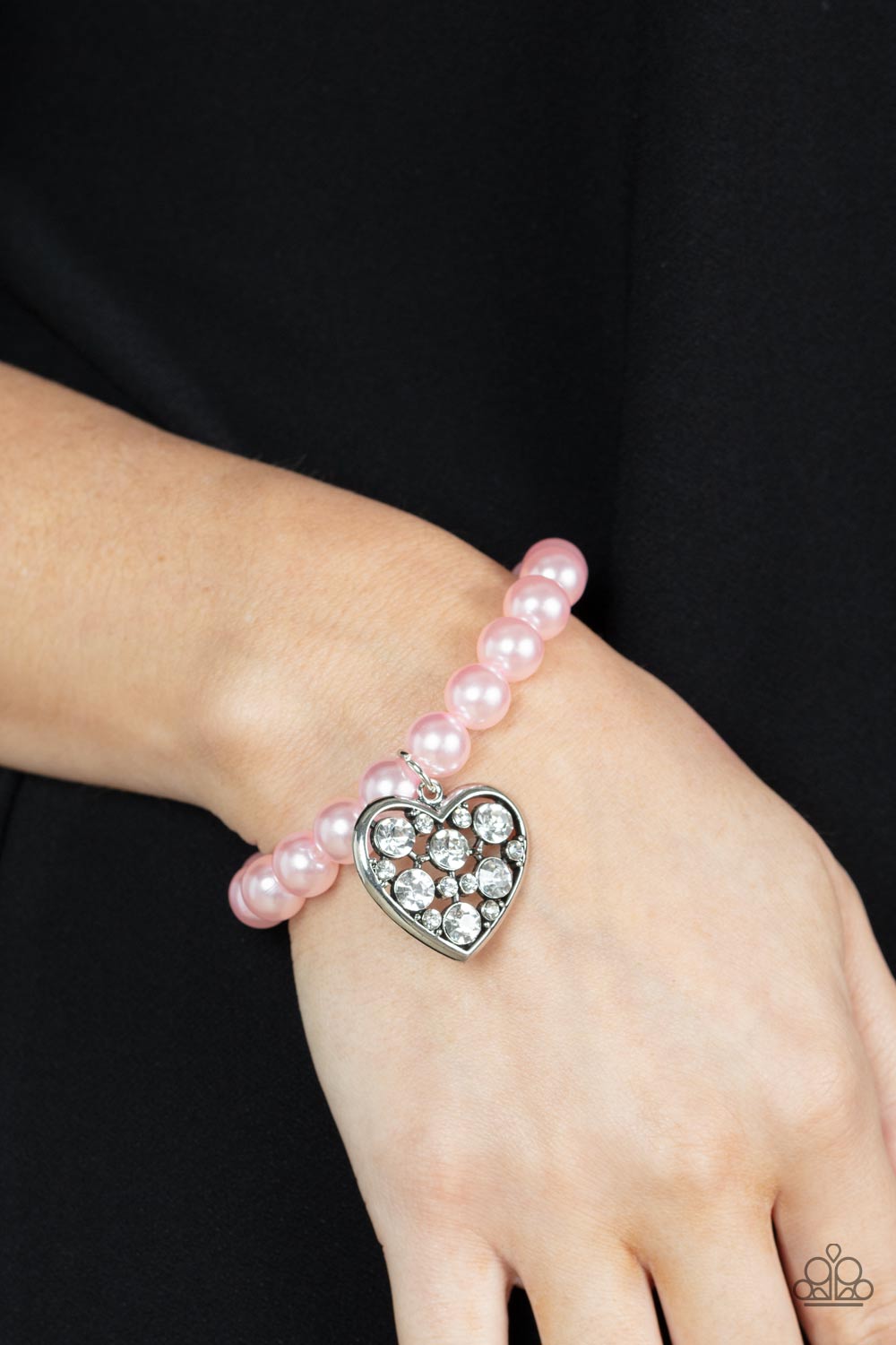 Paparazzi Accessories: Cutely Crushing - Pink Heart Rhinestone Bracelet
