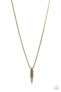 Paparazzi Accessories: Highland Hunter - Brass Bullet-Shaped Urban Necklace - Jewels N Thingz Boutique