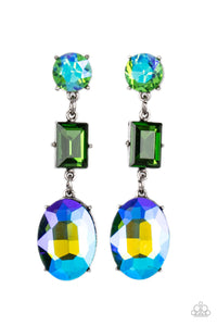 Paparazzi Accessories: Extra Envious - Green Oil Spill/UV Shimmer Earrings