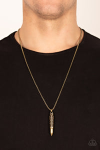 Paparazzi Accessories: Mysterious Marksman - Brass Bullet-Shaped Urban Necklace