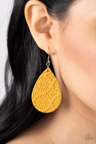 Paparazzi Accessories: Stylishly Subtropical - Yellow Leather Earrings