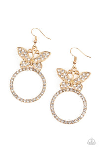Paparazzi Accessories: Paradise Found - Gold Butterfly Rhinestone Earrings - Jewels N Thingz Boutique