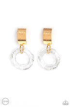 Load image into Gallery viewer, Paparazzi Accessories: Clear Out! - Gold Acrylic Clip-On Earrings