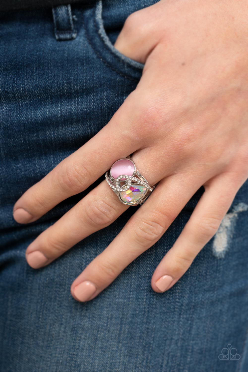 på vegne af mumlende forligsmanden Paparazzi Accessories: SELFIE-Indulgence - Pink Iridescent Ring – Jewels N'  Thingz Boutique