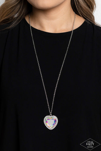 Paparazzi Accessories: Prismatically Twitterpated - Multi Iridescent Heart Necklace - Life of the Party