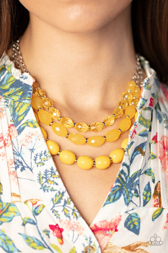 Paparazzi Accessories: Tropical Hideaway Necklace & High Tide Hammock Bracelet - Yellow Acrylic SET