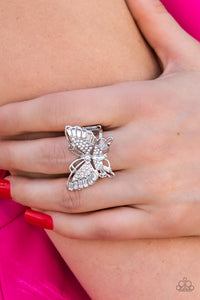 Paparazzi Accessories: Fearless Flutter - White Ring - Life of the Party