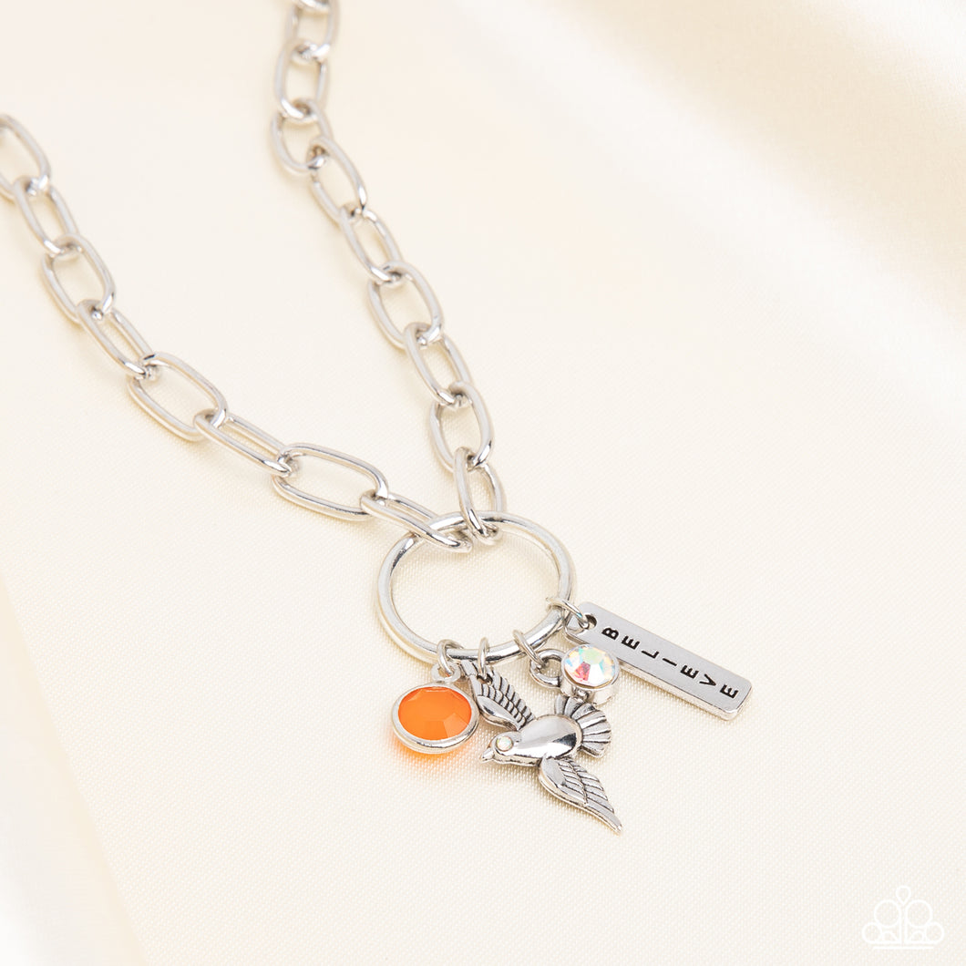 Paparazzi Accessories: Inspired Songbird - Orange Iridescent Inspirational Necklace