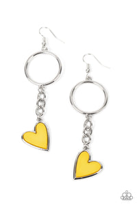 Paparazzi Accessories: Don’t Miss a HEARTBEAT - Yellow Heart Earrings