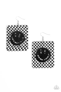 Paparazzi Accessories: Cheeky Checkerboard - Black Smiley Face Earrings