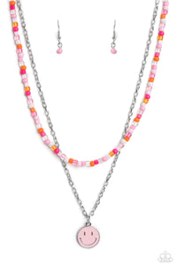 Paparazzi Accessories: High School Reunion - Pink Smiley Face Necklace