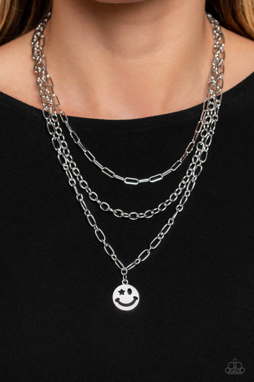 Paparazzi Accessories: Winking Wanderer - Silver Smiley Face Necklace