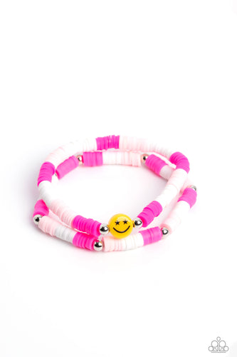 Paparazzi Accessories: In SMILE - Pink Smiley Face Bracelet