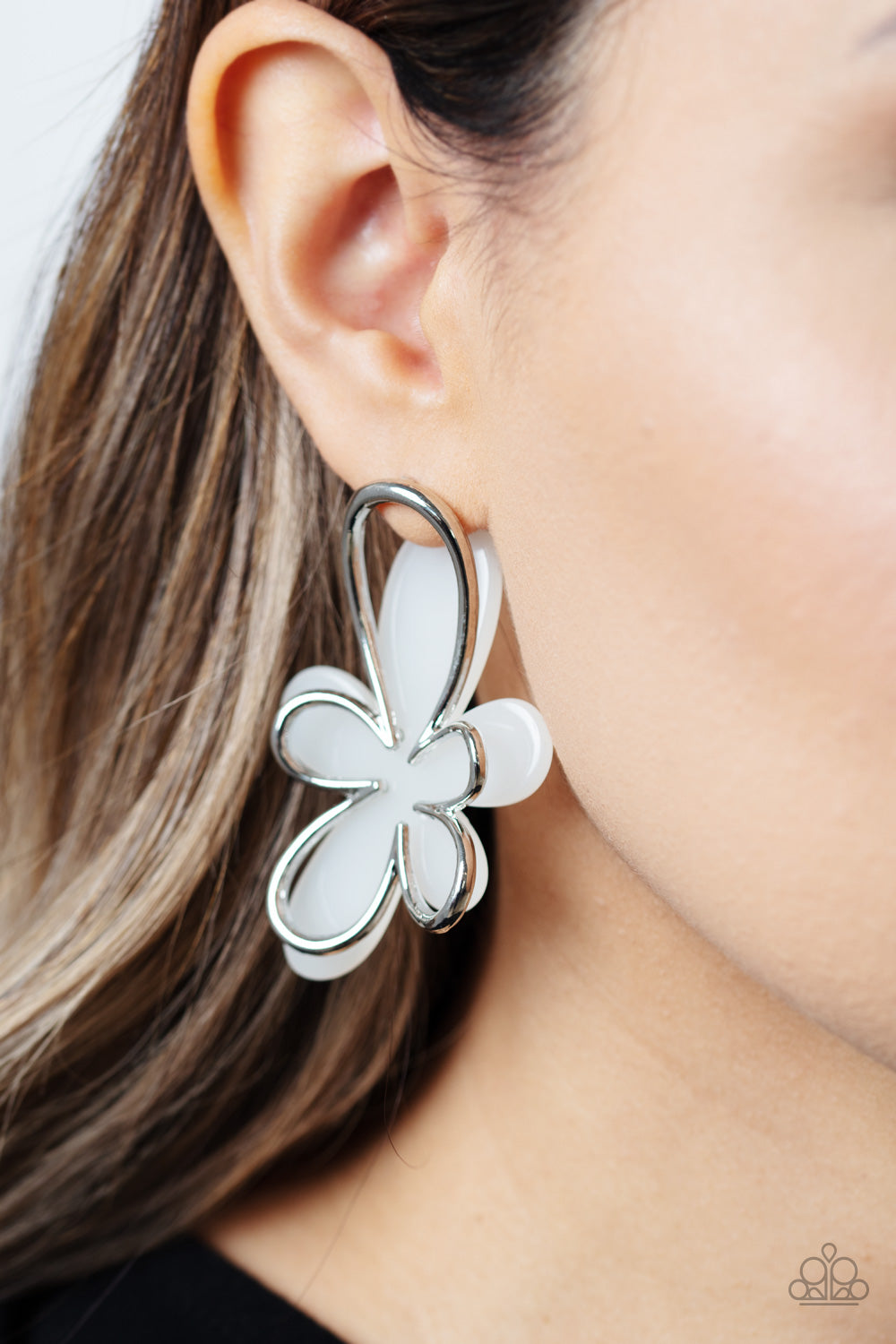 Paparazzi Accessories: Glimmering Gardens - White Acrylic Flower Earrings