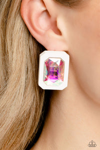 Paparazzi Accessories: Edgy Emeralds - Multi Oversized Iridescent Earrings
