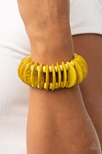 Paparazzi Accessories: Tropical Tiki Bar - Yellow Wooden Bracelet - Jewels N Thingz Boutique