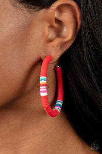 Paparazzi Accessories: Colorfully Contagious - Red Hoop Earrings - Jewels N Thingz Boutique
