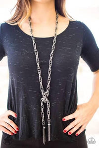 Paparazzi BLOCKBUSTERS: SCARFed for Attention - Gunmetal Necklace - Jewels N’ Thingz Boutique