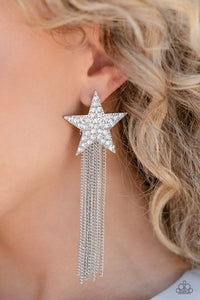 Paparazzi Accessories: Superstar Solo - White Earrings - Life Of The Party