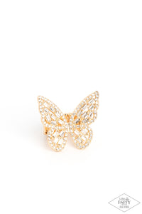 Paparazzi Accessories: Flauntable Flutter - Gold Ring - Black Diamond Fan Favorite