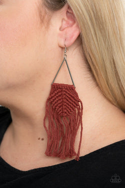 Paparazzi Accessories: Macrame Jungle - Brown Fringe Earrings - Jewels N Thingz Boutique