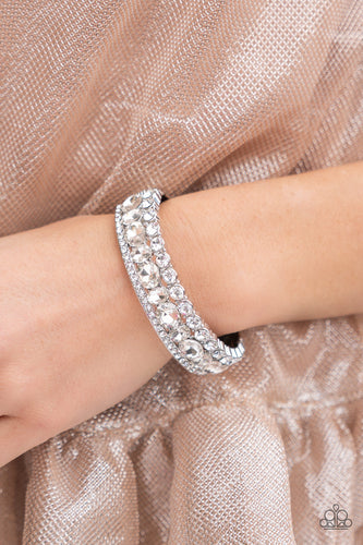 Paparazzi Accessories: Mega Megawatt - White Rhinestone Bracelet - Life of the Party