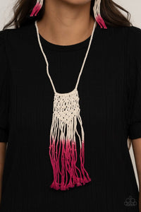 Paparazzi Accessories: Surfin The Net -  White to Pink Macramé  Necklace - Jewels N Thingz Boutique