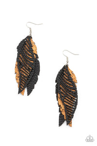 Paparazzi Accessories: WINGING Off The Hook - Black Leather Earrings - Jewels N Thingz Boutique