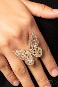 Paparazzi Accessories: Flauntable Flutter - Gold Ring - Black Diamond Fan Favorite
