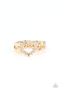 Paparazzi Accessories: First Kisses - Gold Heart Rhinestone Ring